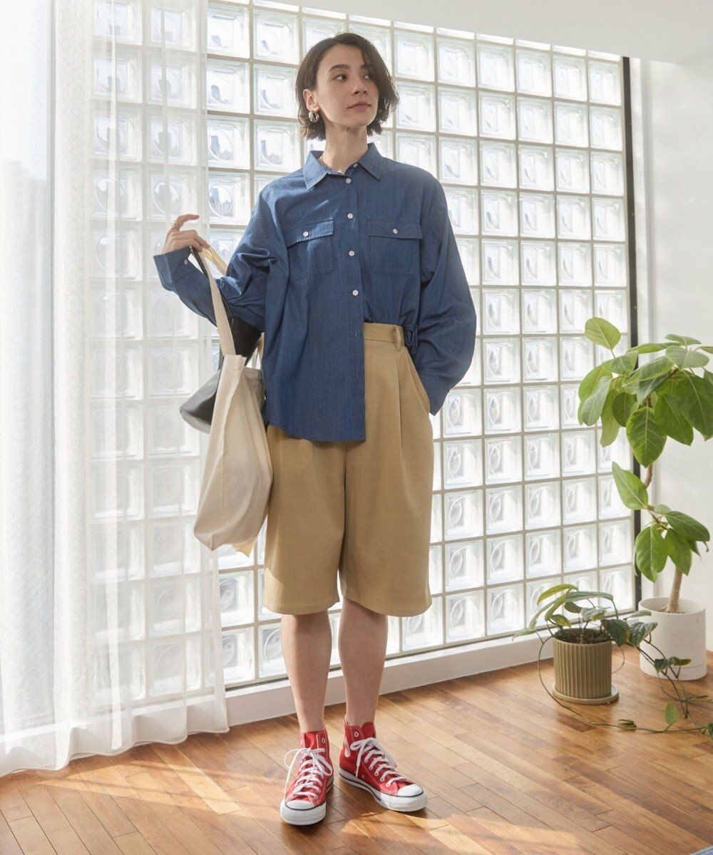 WEGO 【ANGIE VINTAGE】シアーデニムレギュラーカラーシャツ 