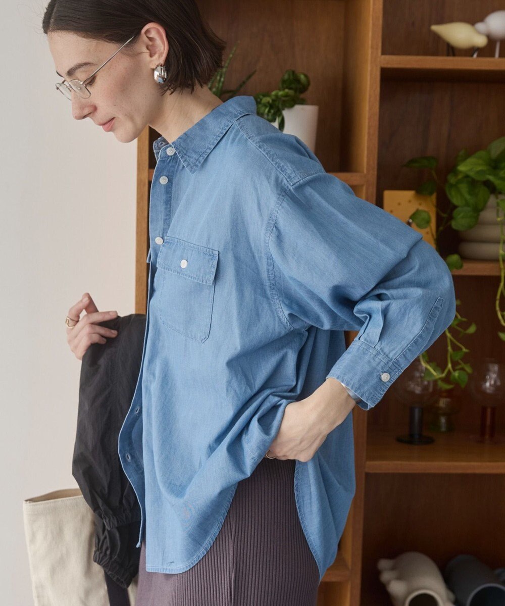 WEGO 【ANGIE VINTAGE】シアーデニムレギュラーカラーシャツ 