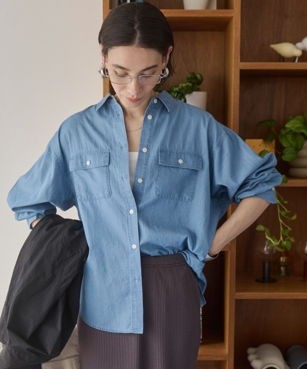 WEGO 【ANGIE VINTAGE】シアーデニムレギュラーカラーシャツ 