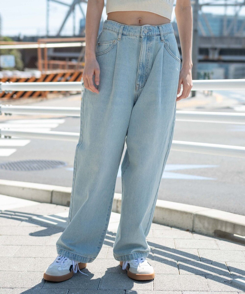 WEGO 【ユニセックス着用ITEM/SMLサイズ展開】ルーズテーパードデニムパンツ 