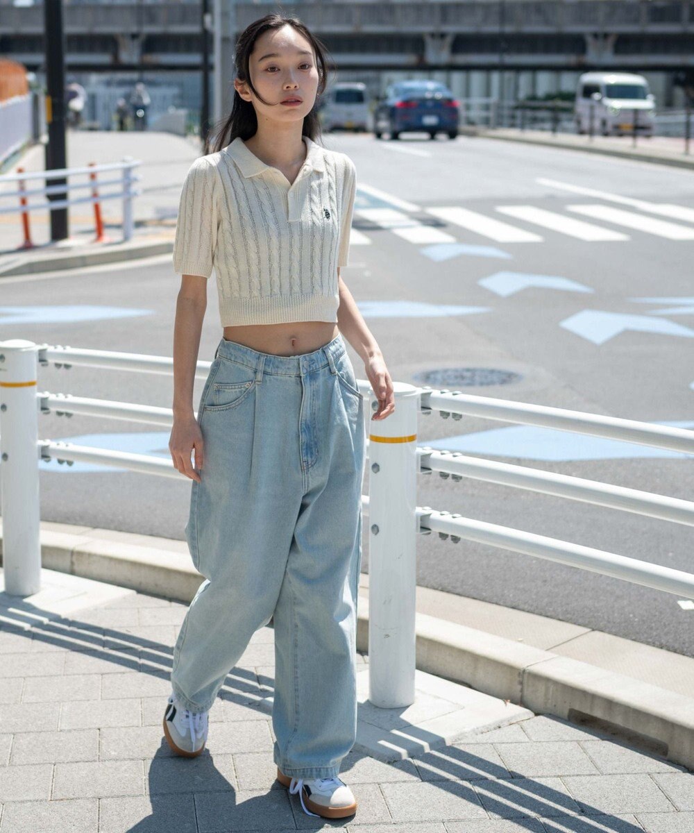 WEGO 【ユニセックス着用ITEM/SMLサイズ展開】ルーズテーパードデニムパンツ 