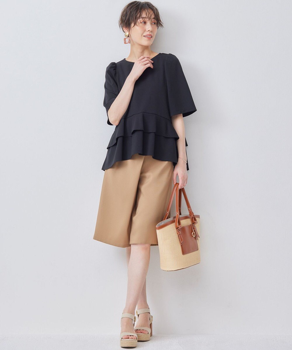 組曲 【接触冷感・吸湿・UVカット】ジョーゼットジャージーフリルブラウス 