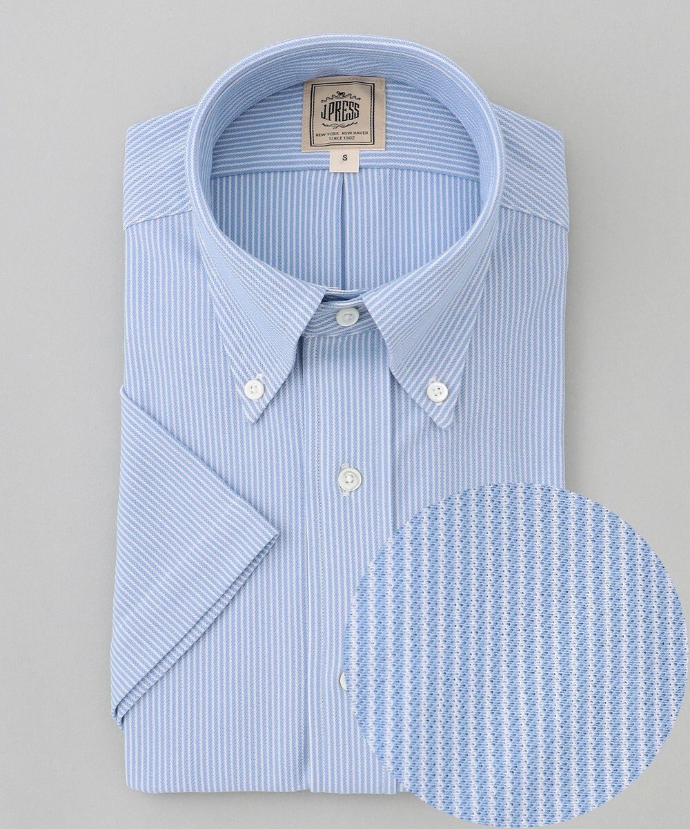 J.PRESS MEN 酷暑の清潔感もこれ一枚で【吸水速乾 / 抗菌防臭 / 防シワ】【J.PRESS OXFORD JERSEY】カノコインレイマイクロストライプ 半袖シャツ / B.D. 