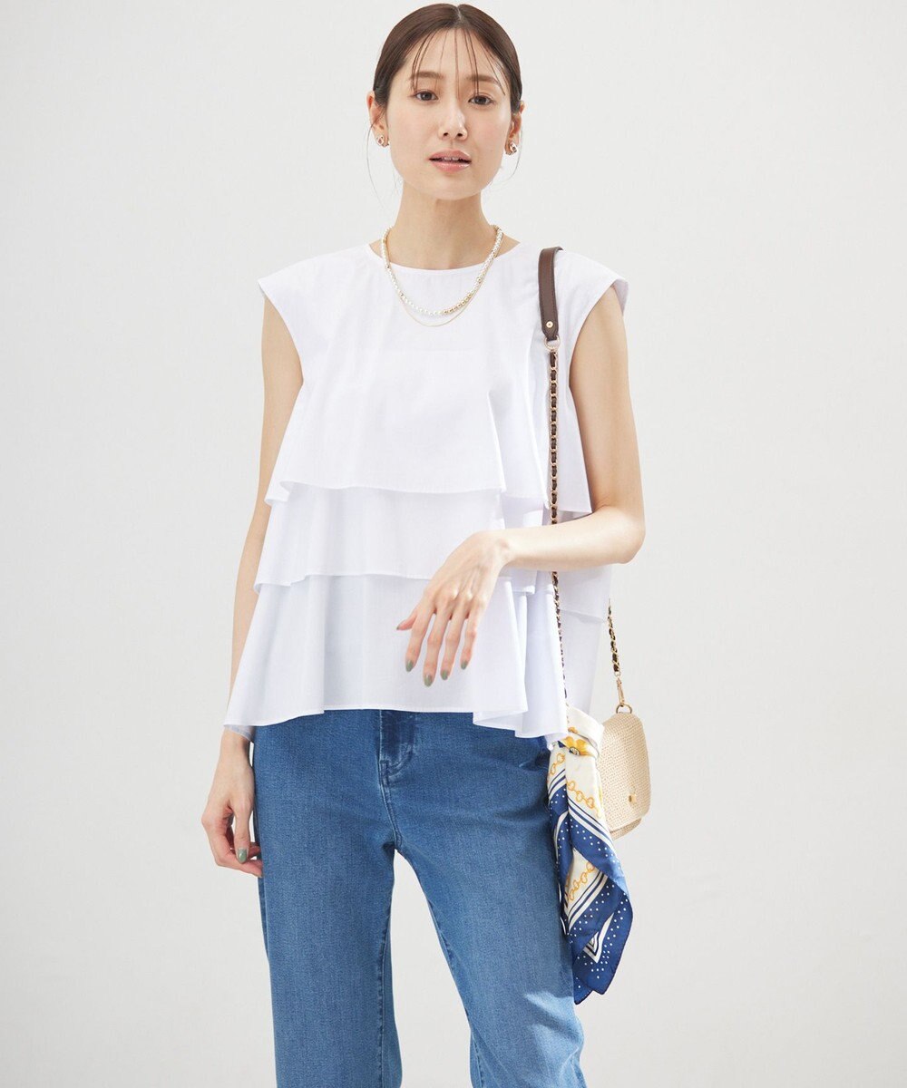 組曲 【WEB限定】コットンレーヨンシャーティングノースリーブ ブラウス 