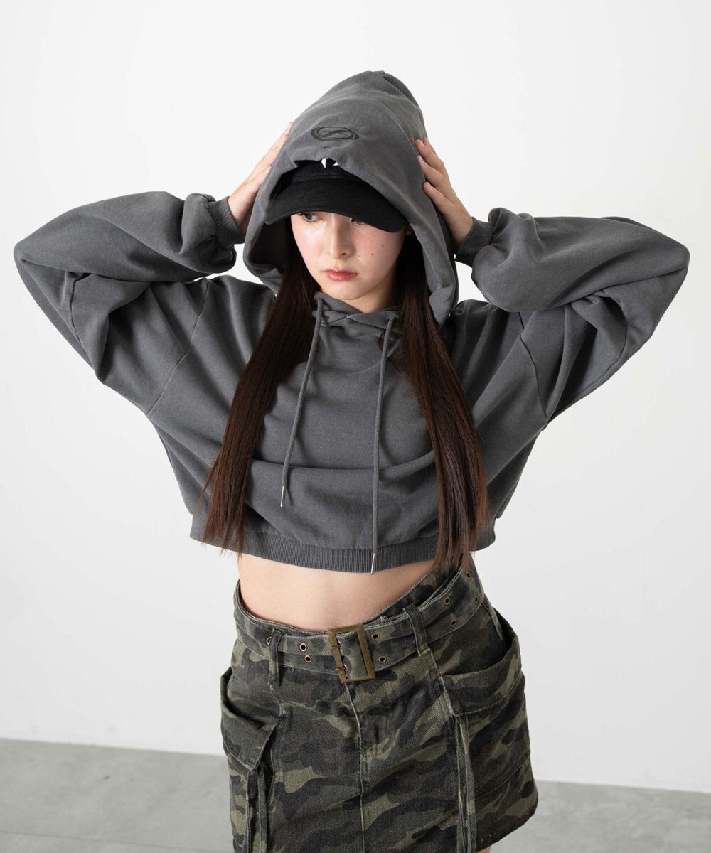 WEGO ピグメントショートグラフィックプルパーカー 