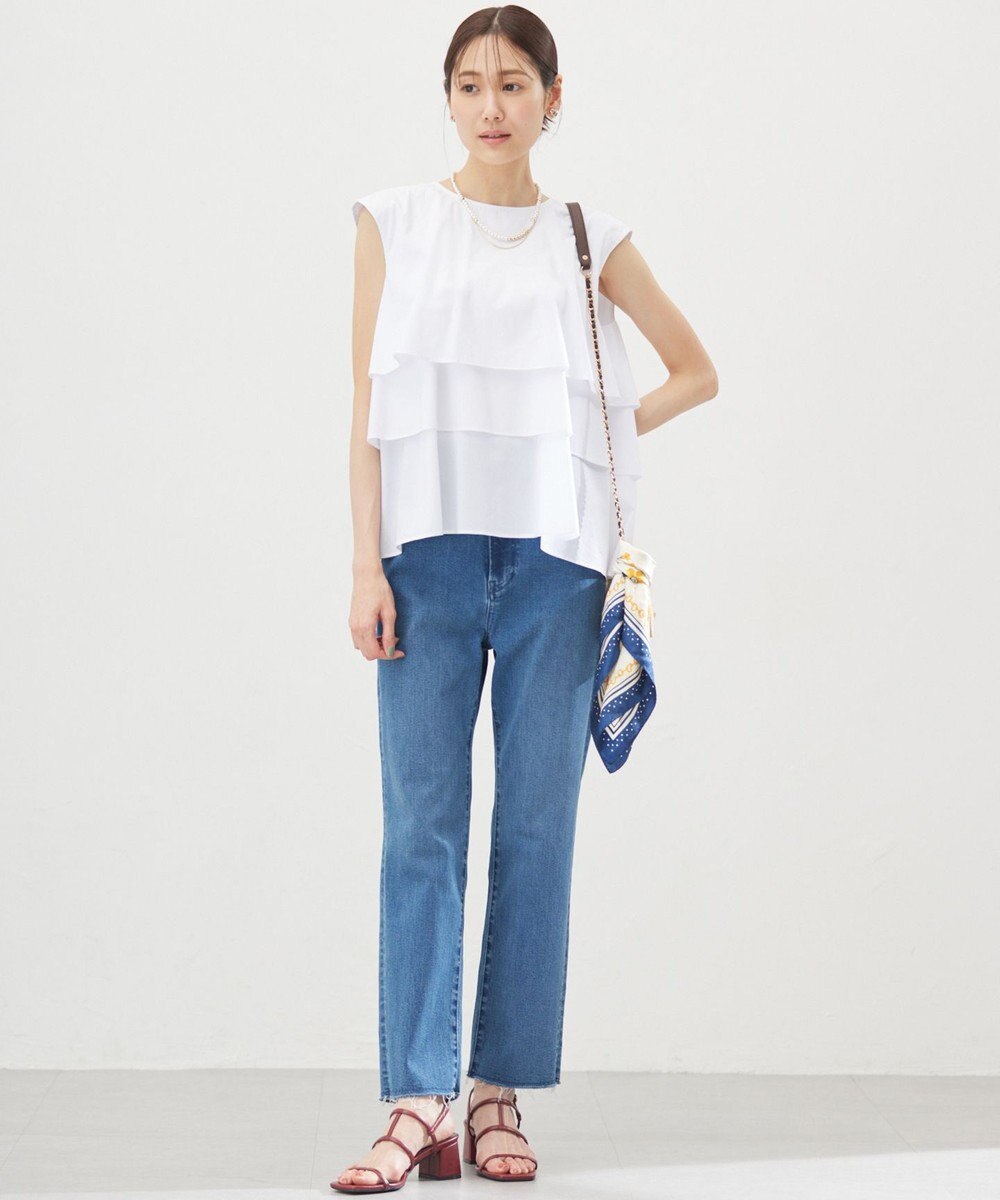 組曲 【WEB限定】コットンレーヨンシャーティングノースリーブ ブラウス 