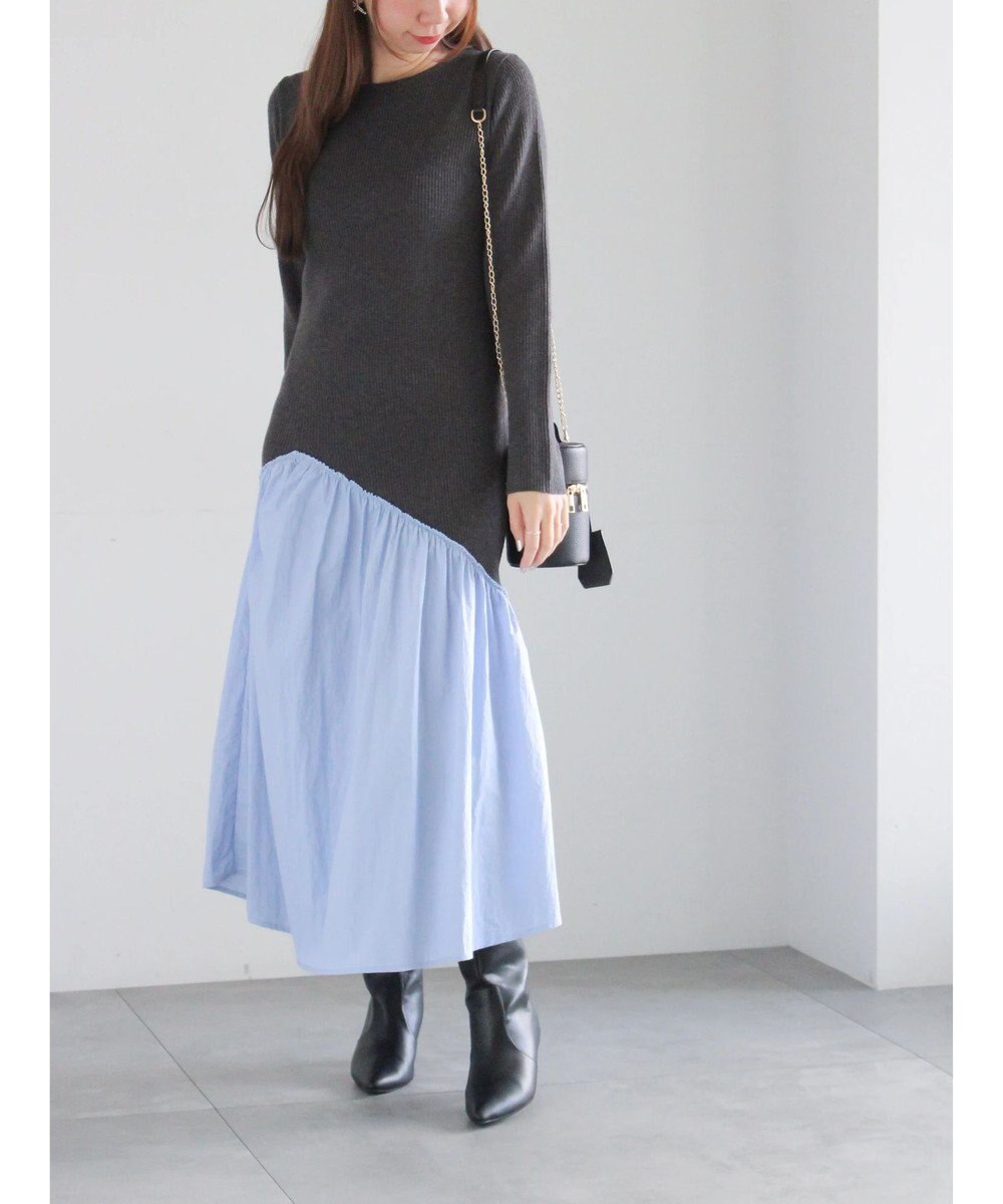 Te chichi 【宮本茉由着用】リブニットドッキングアシメワンピース 