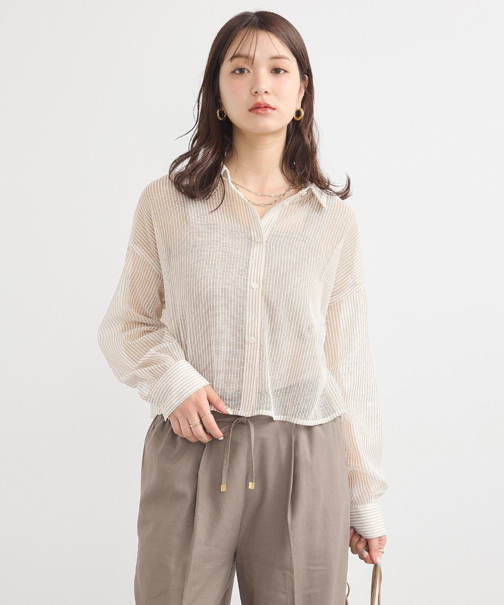 earth music&ecology メッシュストライプショートシャツ 