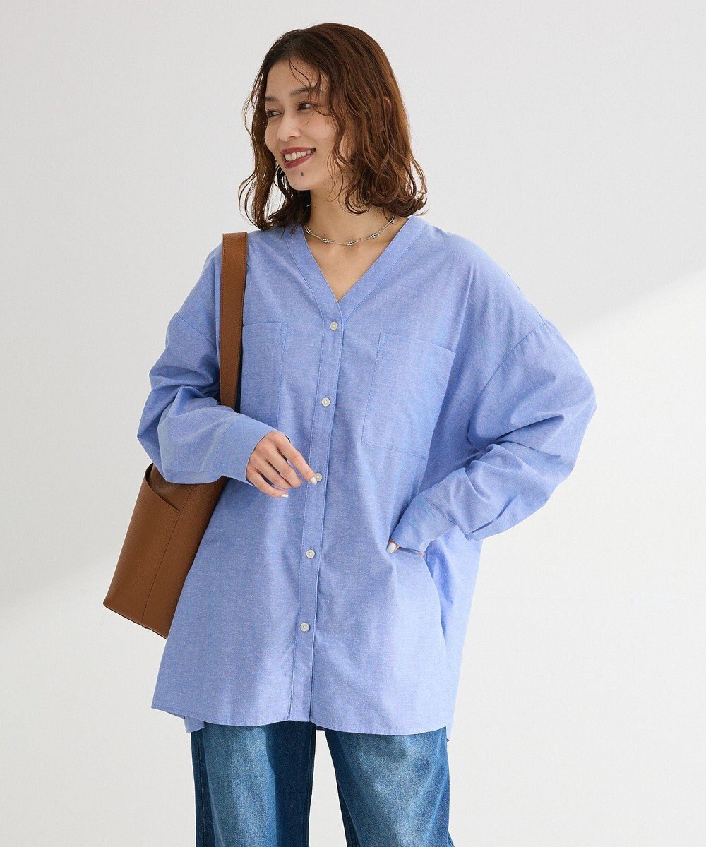 Green Parks 綿麻混Ｖネックオーバーサイズシャツ 