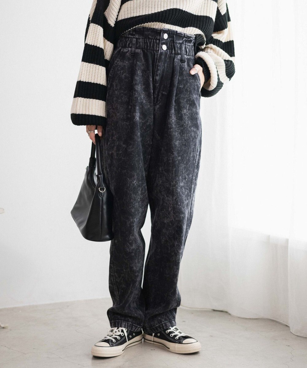 WEGO 【ウエストゴム】ウエストフリルデニムマムパンツ 