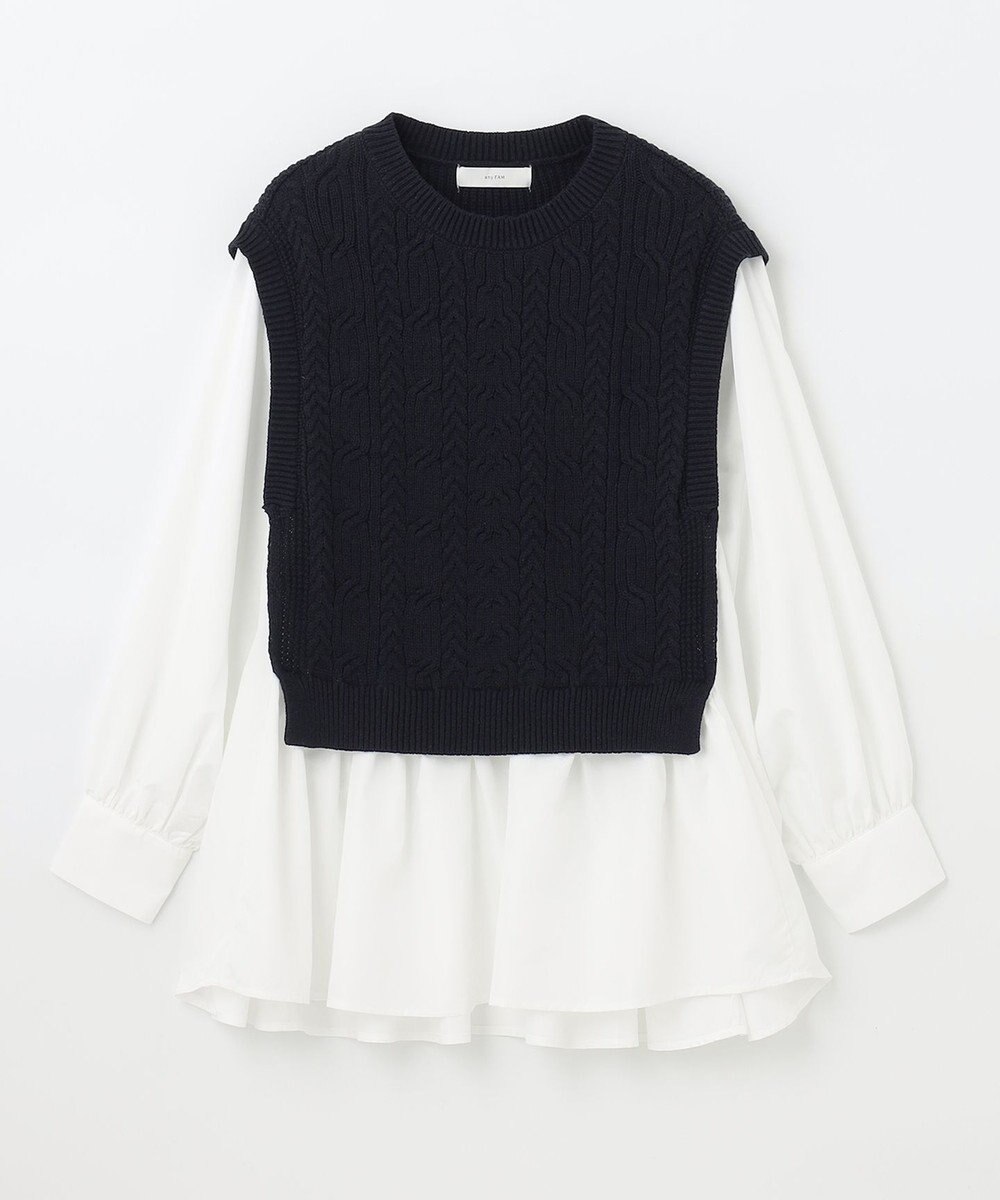 ANY 【洗濯機可・前後差あり】レイヤードブラウスニット 