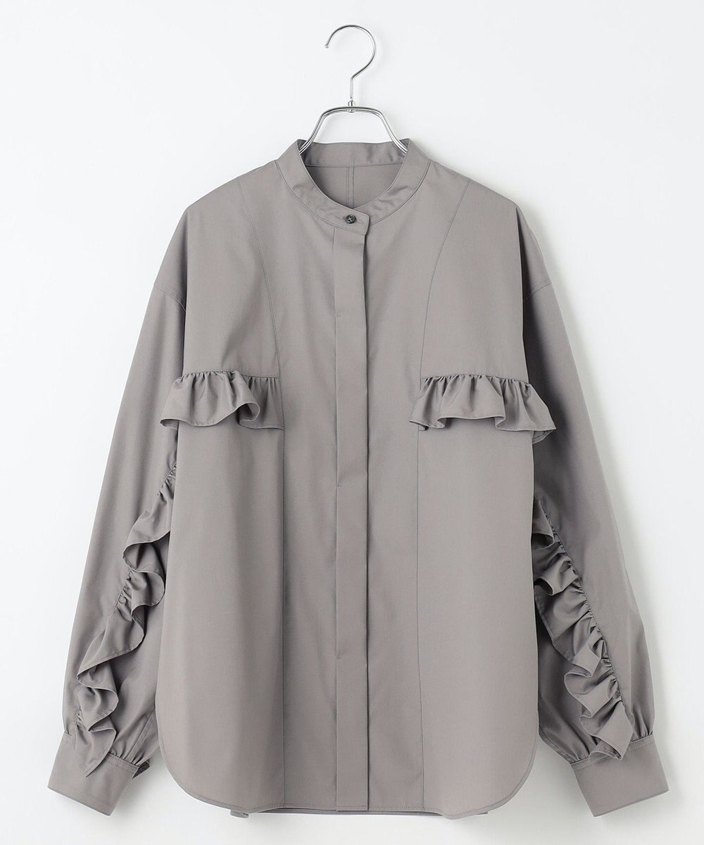 #Newans 【シワになりにくい/洗濯機可能】ラウンドフリルバンドカラーシャツ 