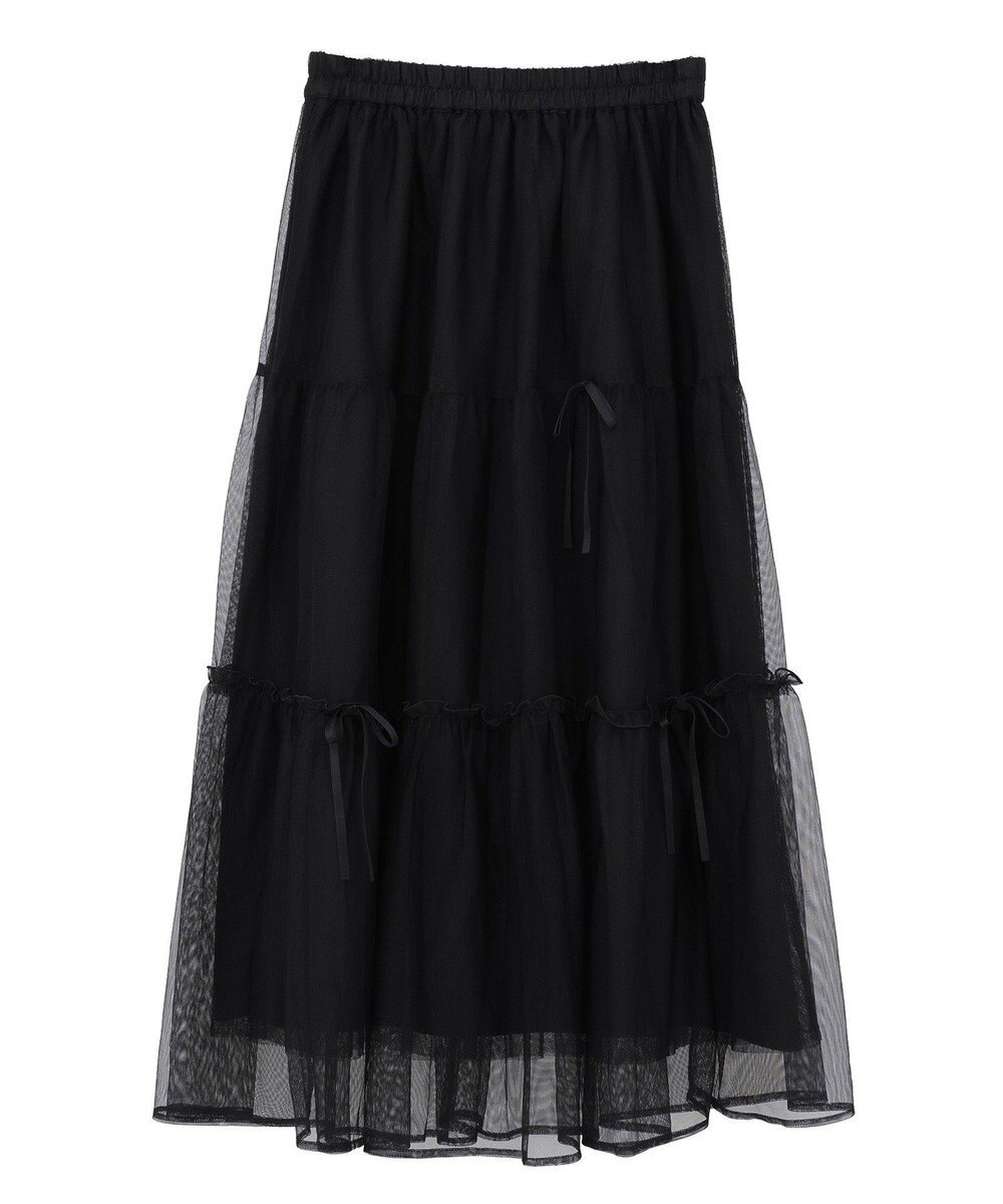 earth music&ecology リボンチュールティアードスカート 