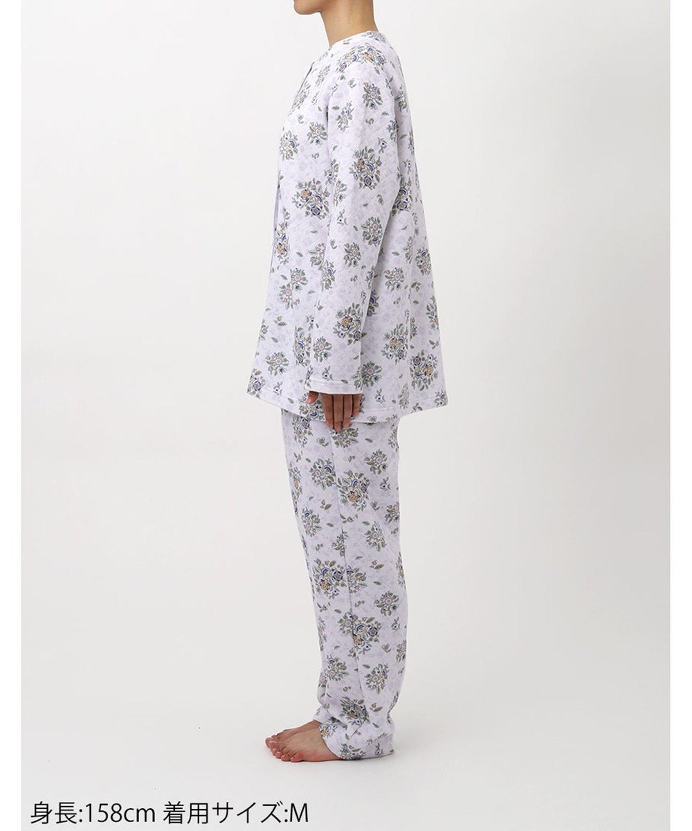 WACOAL ワコール_リラックス＆スリープ パジャマ 長袖 長ズボン 綿100％(表側・肌側) キルトニット素材 ハドンホール 上下セット 前開き ミントン NDW416 /ワコール 