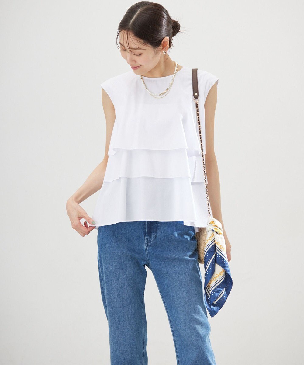 組曲 【WEB限定】コットンレーヨンシャーティングノースリーブ ブラウス 