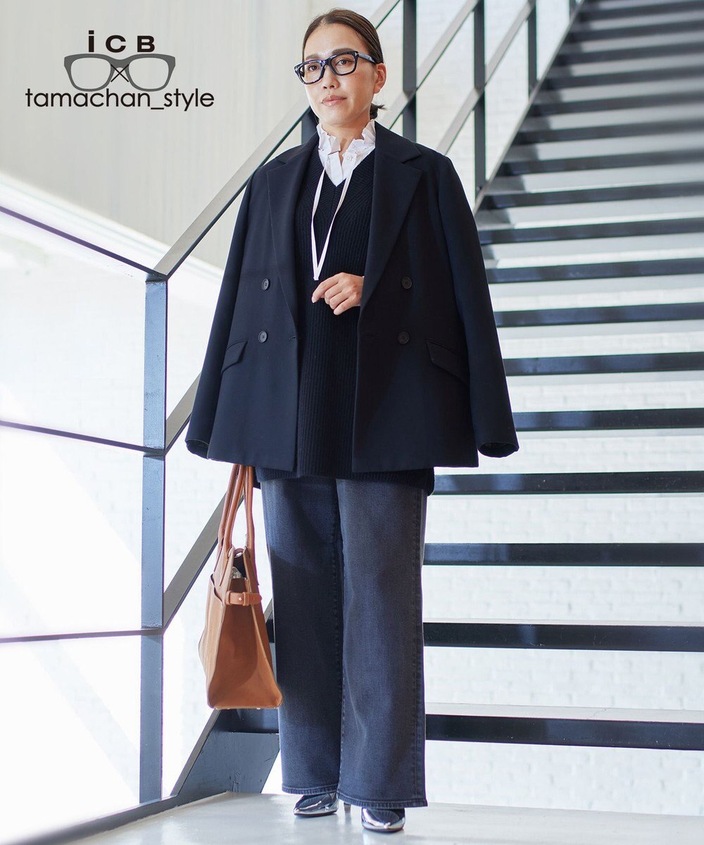 ICB 【WEB限定】【ICB×tamachan_style コラボ】スタイルアップ ワイドデニム 