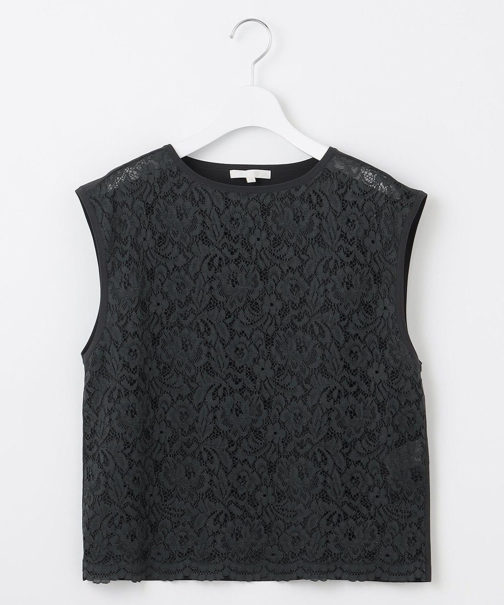 自由区 【洗える】クレープストレッチレースコンビ ニット 