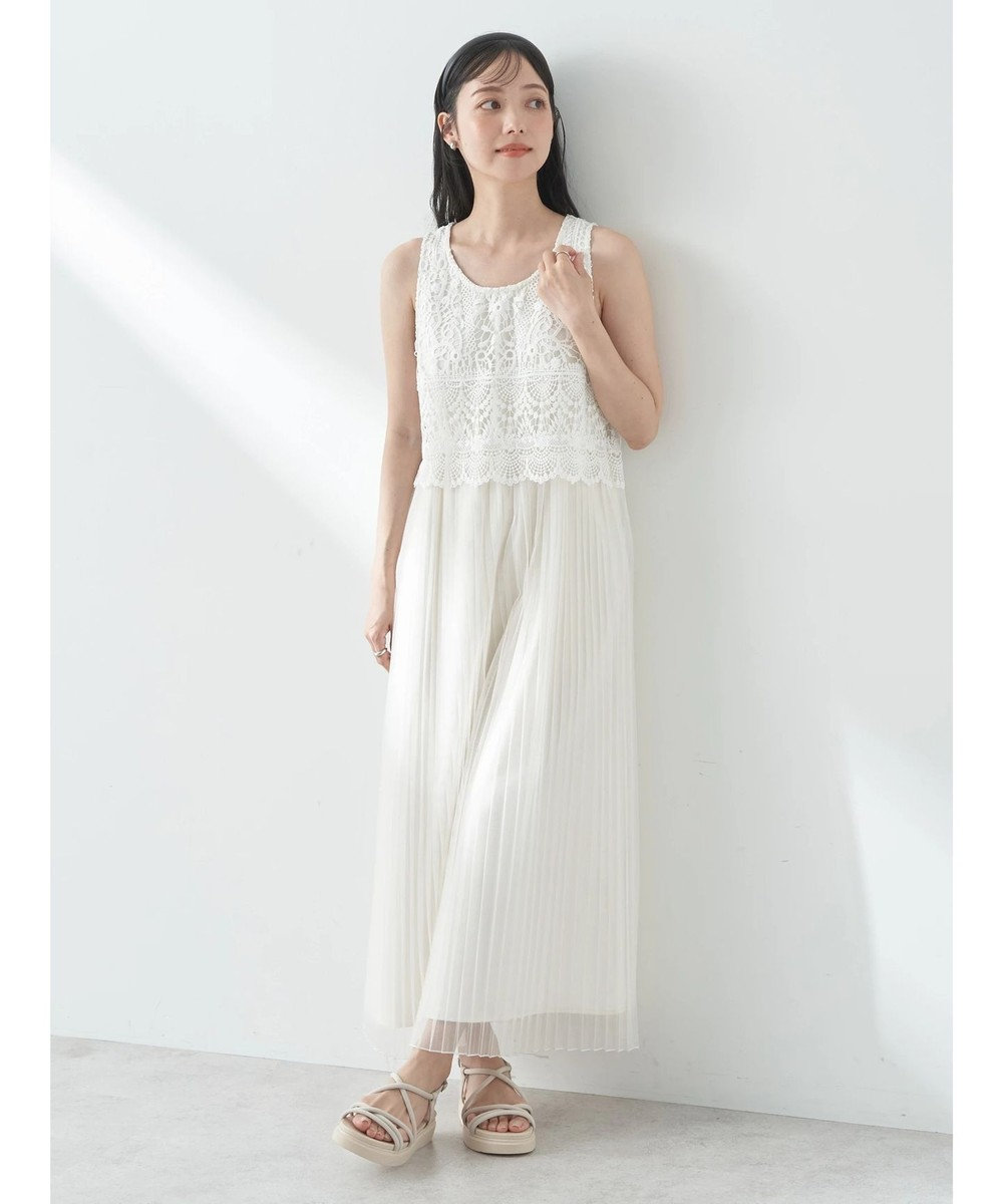 earth music&ecology レースチュールプリーツワンピース Off White