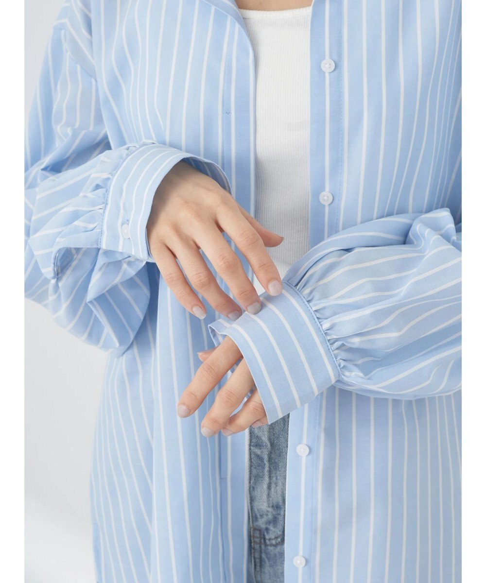 earth music&ecology バンドカラーストライプシャツ 