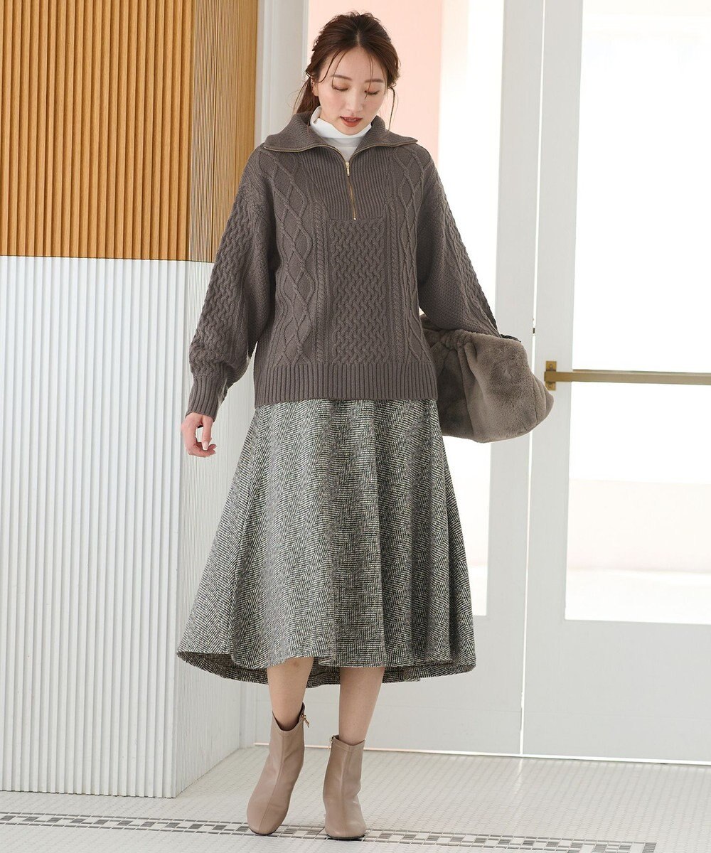 ANY 【ウエストゴム】ループツイードヘリンボーンフレアスカート 