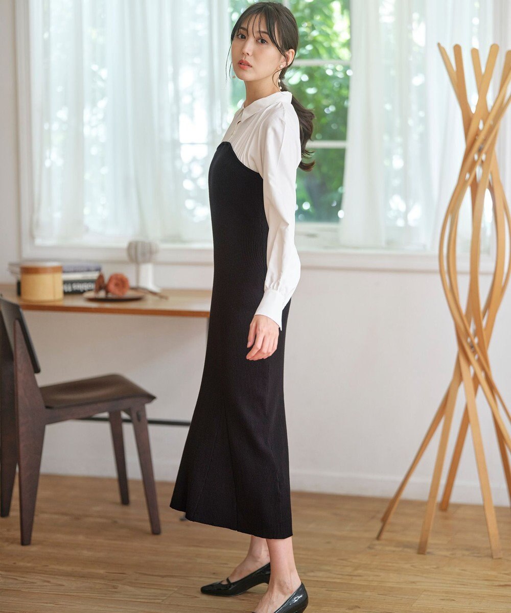 ANY SIS S 【全方位 好印象】シャツコンビリブニット ワンピース 