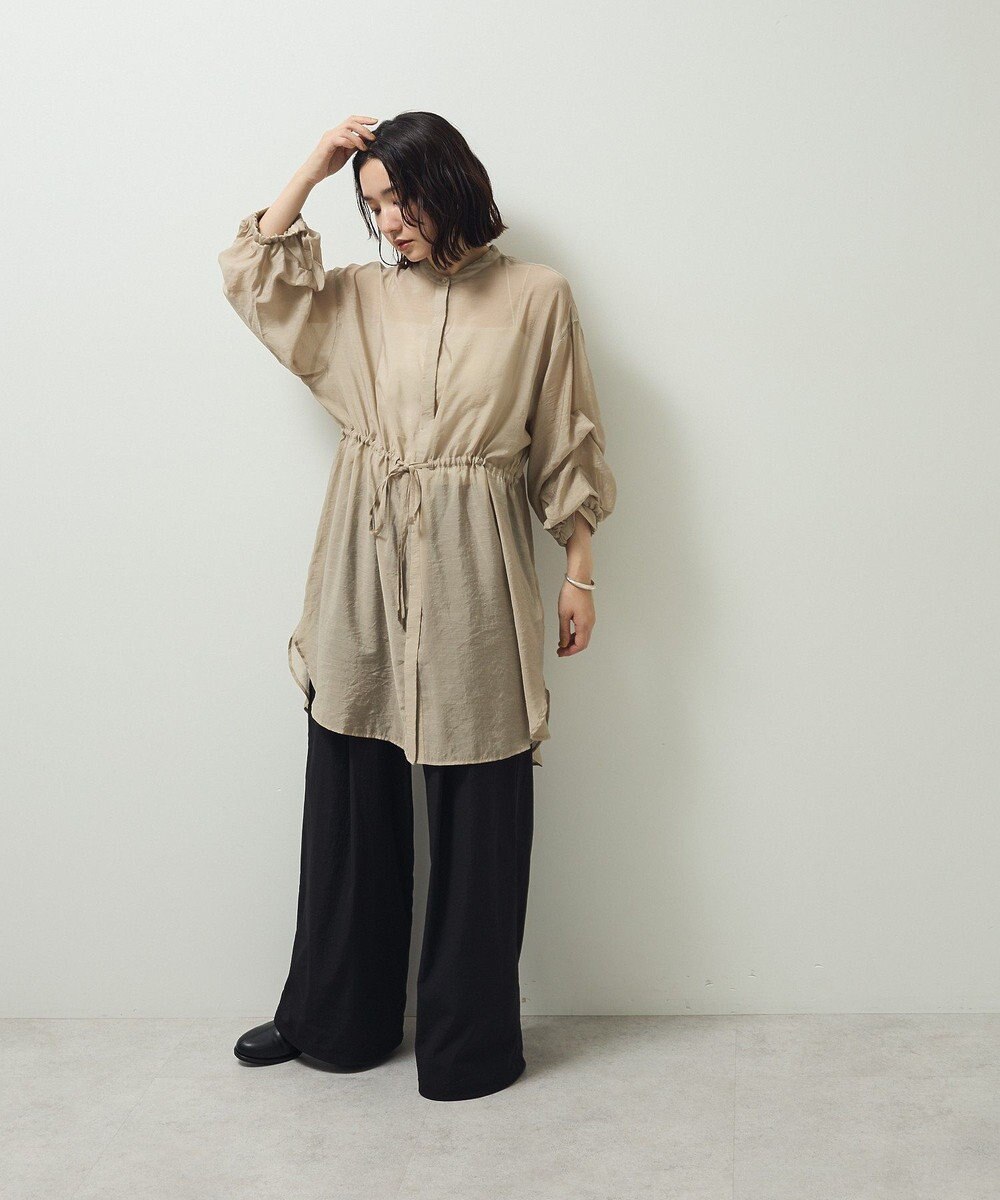 Green Parks バンドカラー比翼タック袖チュニック 