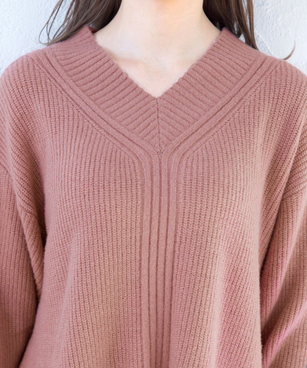 Tiaclasse L 【洗える】Vネック起毛ニットトップス 