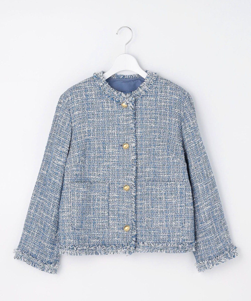 自由区 ファンシーノットツイードノーカラー ジャケット 