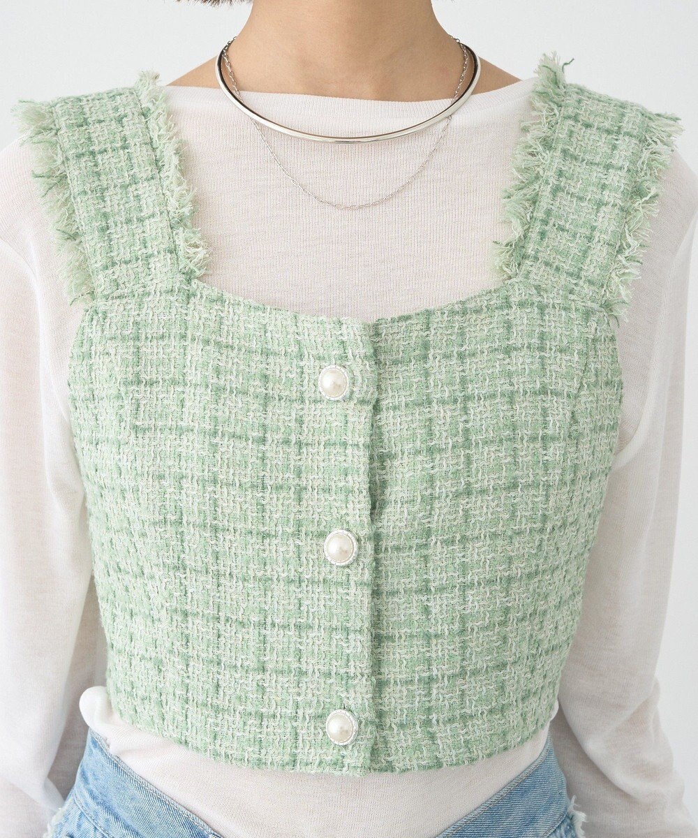 earth music&ecology 【セットアップ可】フリンジツイードビスチェ 