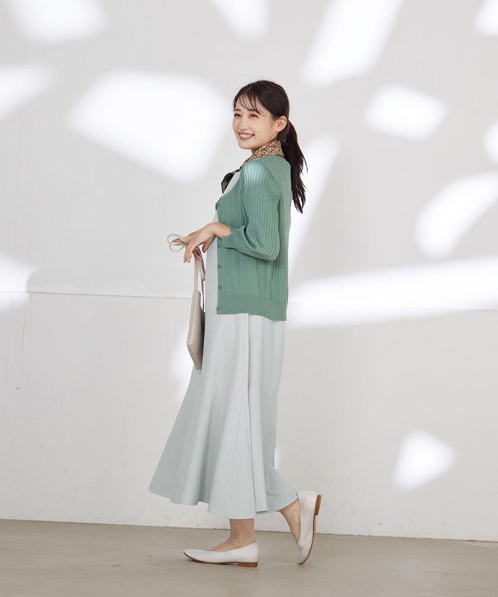 Tiaclasse L 【洗える】スリット袖Vネックリブカーディガン 