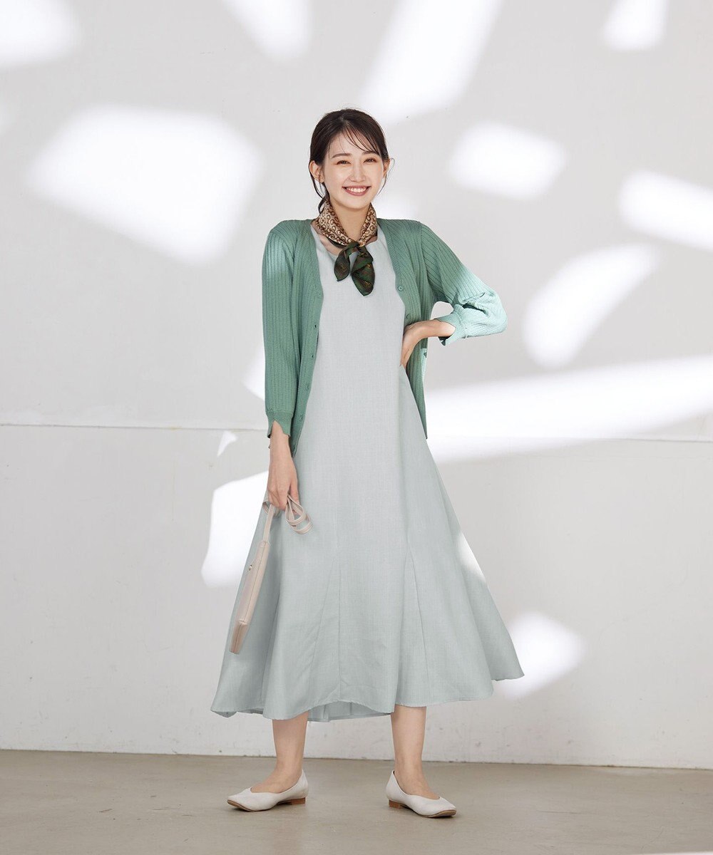 Tiaclasse L 【洗える】スリット袖Vネックリブカーディガン 