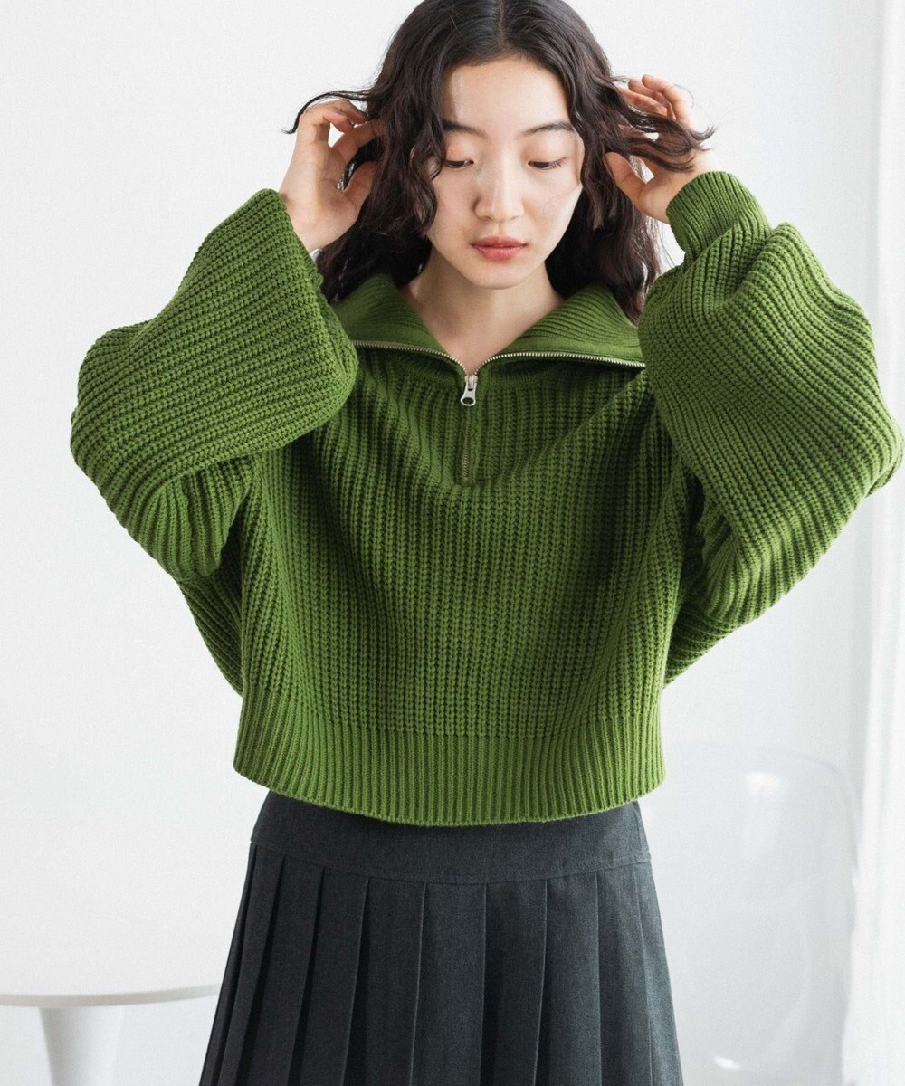 WEGO ハーフジップショートニットプルオーバー 