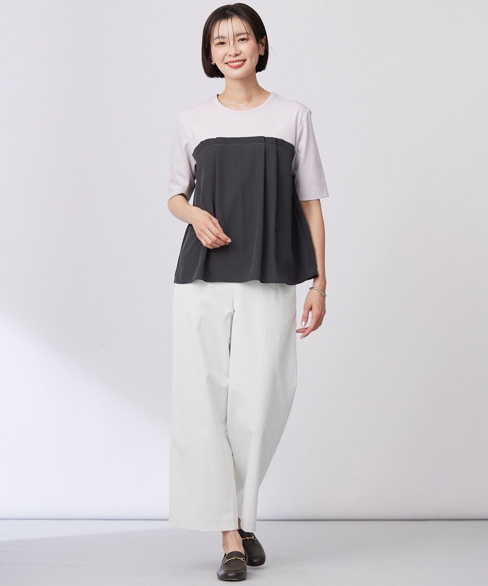 J.PRESS LADIES 【洗える・接触冷感・UVケア・吸水速乾・防透け】麻シェルドライ ワイドストレート マリン パンツ 