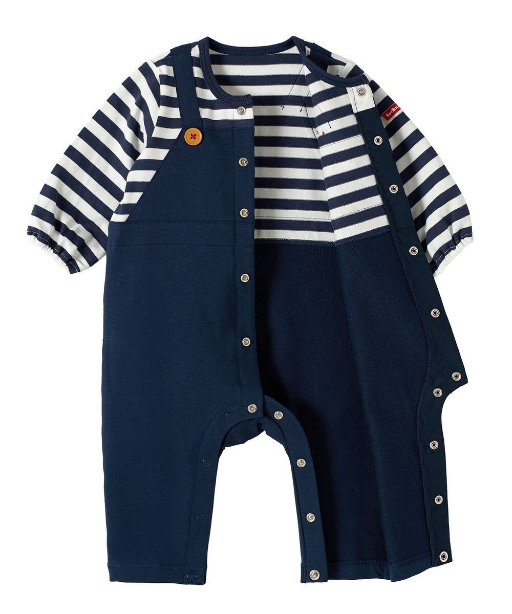 MIKI HOUSE HOT BISCUITS 【70-80cm】オーバーオール重ね着風 カバーオール 