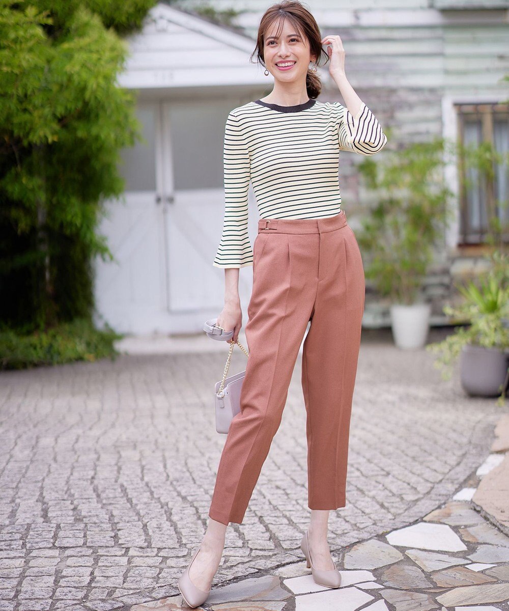 ANY SIS 【洗える】サイドバックルタックテーパード パンツ 