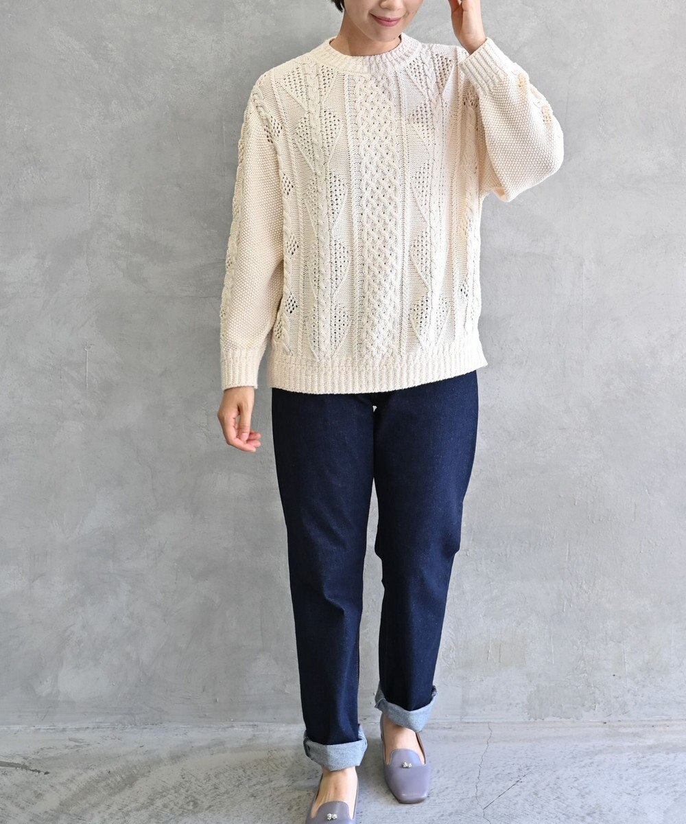 muuc 〈オーガニックコットン〉〈高品質スーピマ超長綿〉ローゲージニット アラン模様セーター 