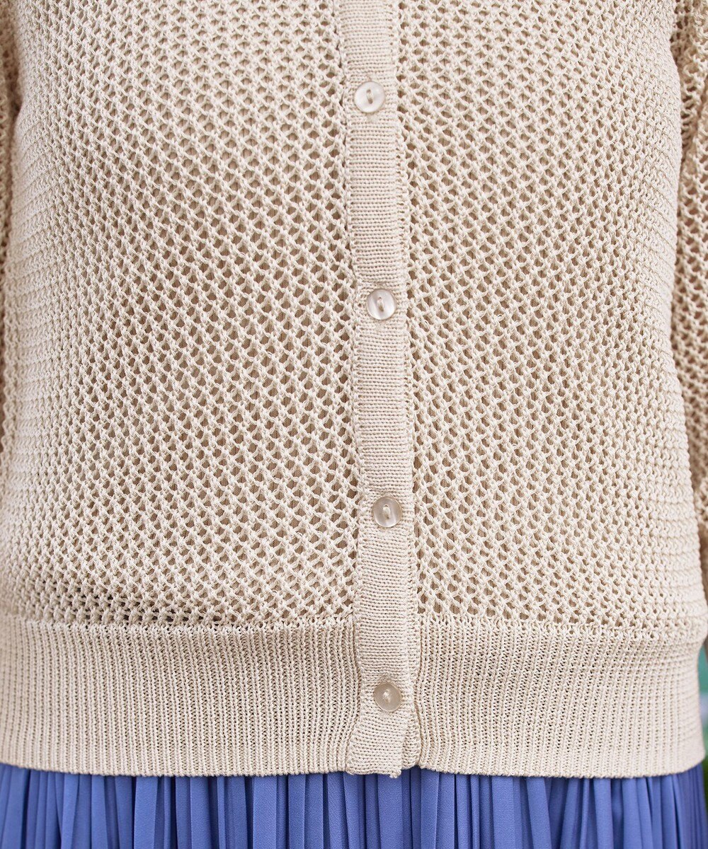 Tiaclasse L 【新色追加・洗える】パフスリーブ透かし編みニットカーディガン 