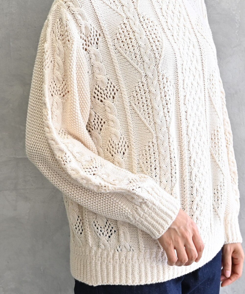 muuc 〈オーガニックコットン〉〈高品質スーピマ超長綿〉ローゲージニット アラン模様セーター 