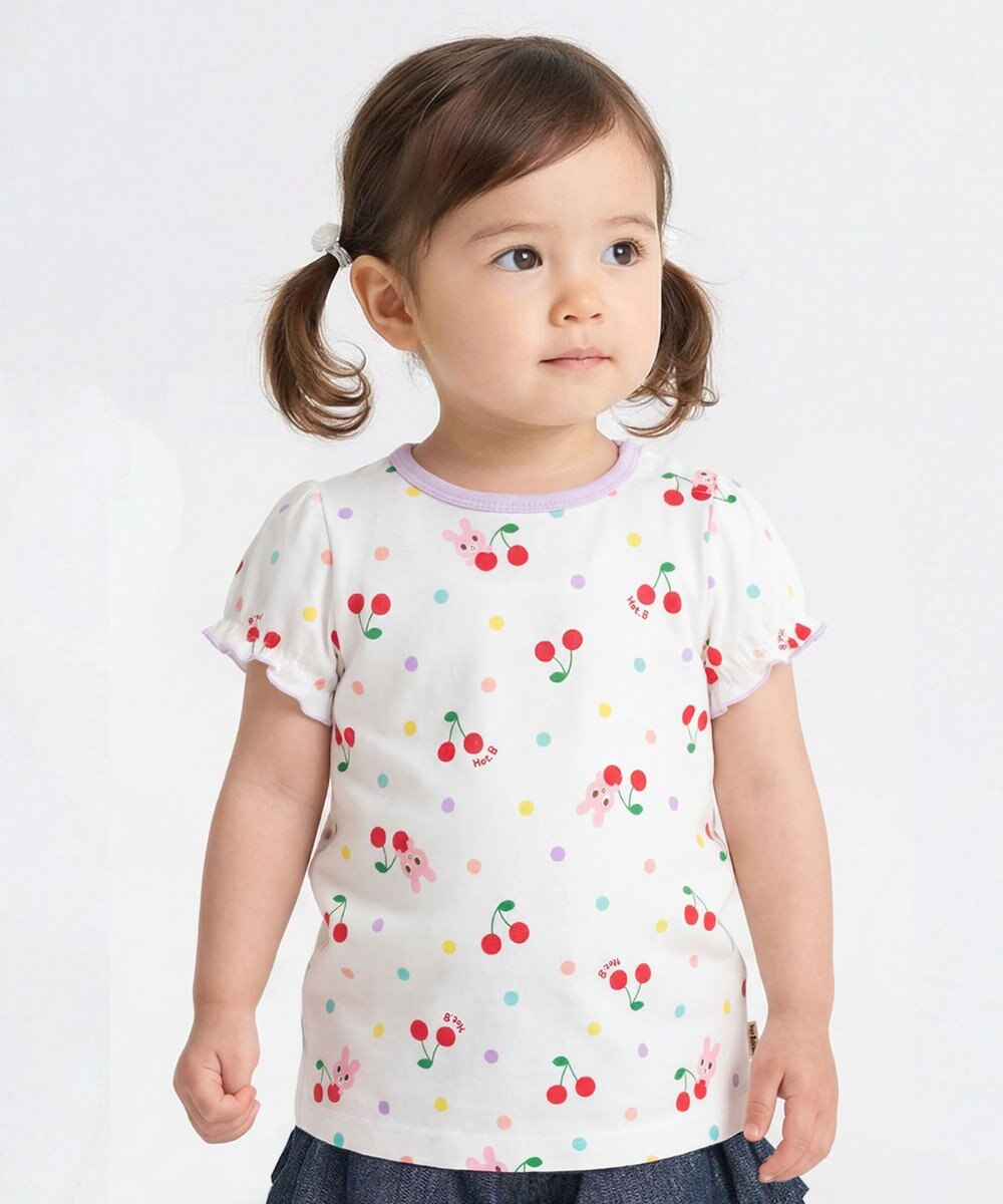 MIKI HOUSE HOT BISCUITS 【80-120cm】キャビット×さくらんぼ 総柄 半袖Tシャツ 