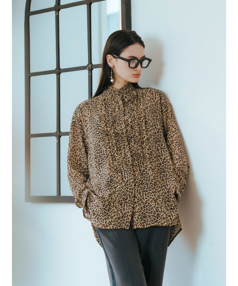 YECCA VECCA フリルデザインロングシャツ Leopard