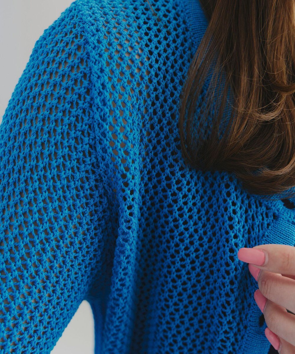 Tiaclasse L 【新色追加・洗える】パフスリーブ透かし編みニットカーディガン 