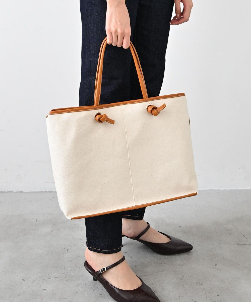 Hekhèr Le Style de Vie 【日本製 / A4サイズ対応/2WAY】コットンキャンバス×シュリンクレザー ノットトートバッグ large 