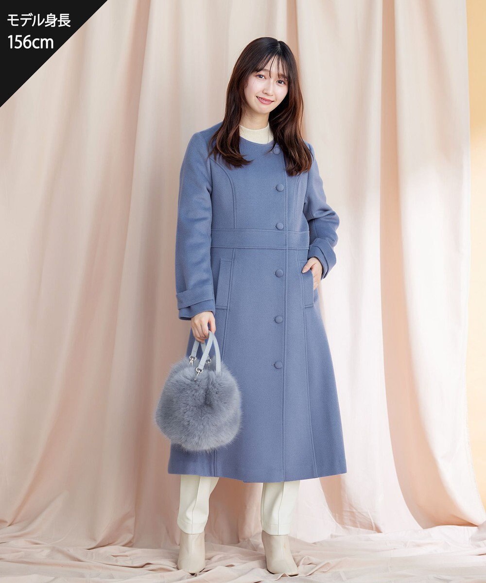 Tiaclasse 【ウール95%】ノーカラー包みボタンAラインコート 