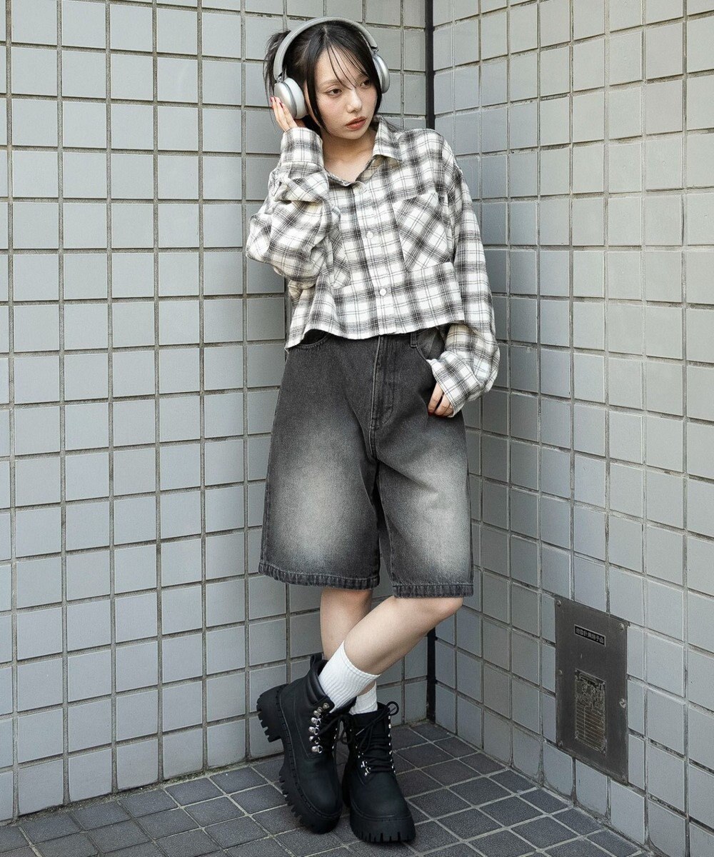 WEGO チェックショートネルシャツ 