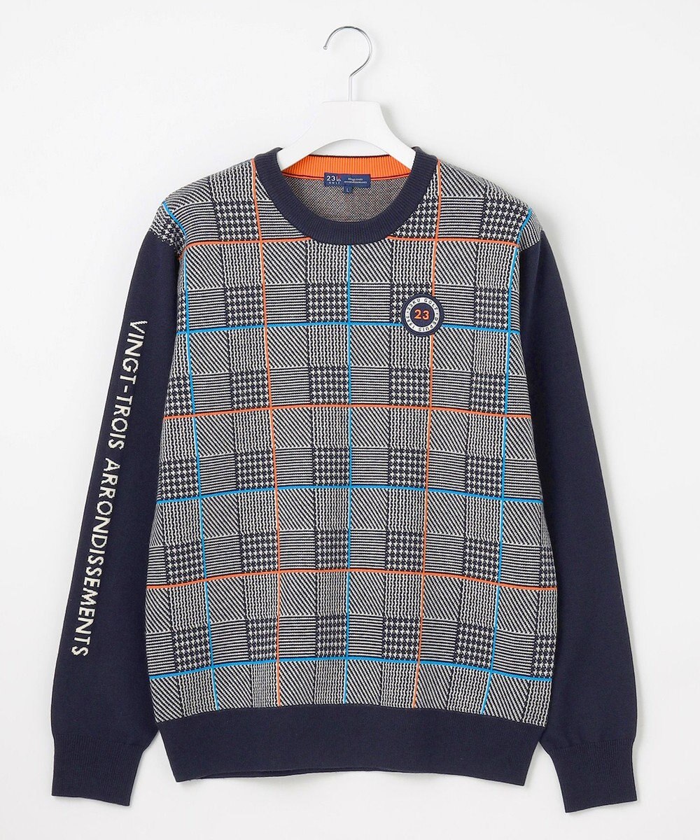 23区GOLF 【MEN】チェックジャガード　クルーネック  ニット 