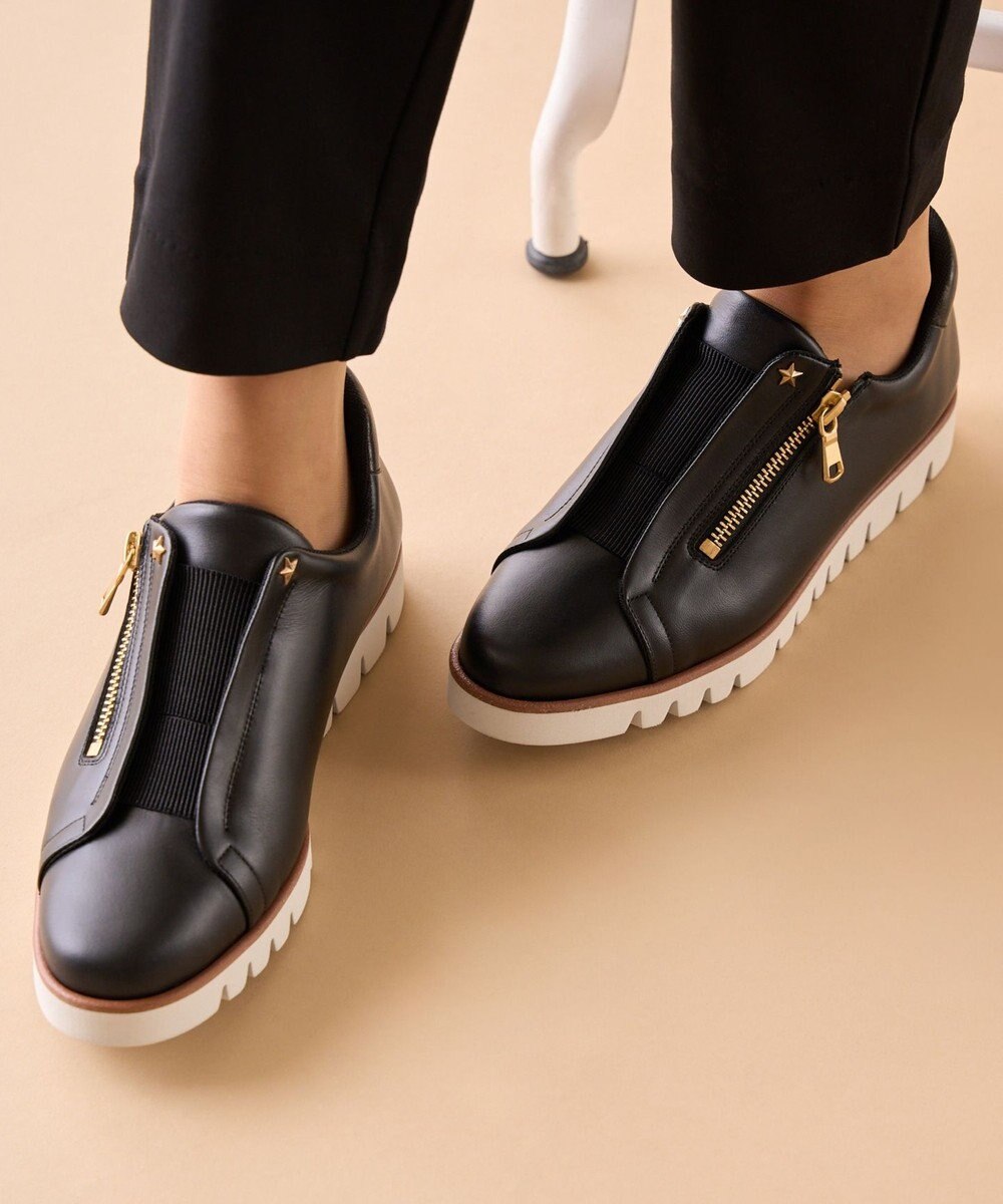 Dominic3 センターゴムサイドジップ レザースニーカー 