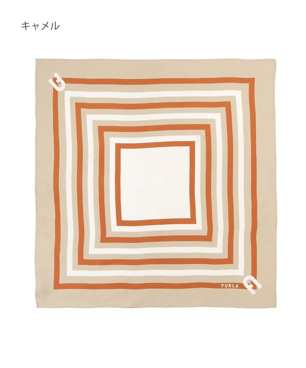 MOONBAT 【美人百花4月号掲載/シルク100%】フルラ (FURLA) スクエア柄 シルクプリントスカーフ 65cm×65cm 