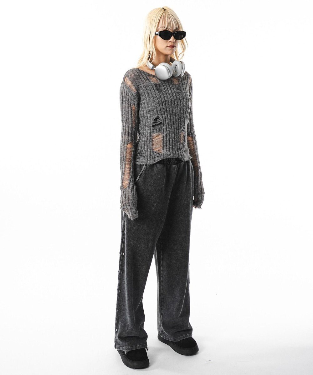 WEGO 【ユニセックス着用ITEM】ブリーチスタッズロゴスウェットパンツ 