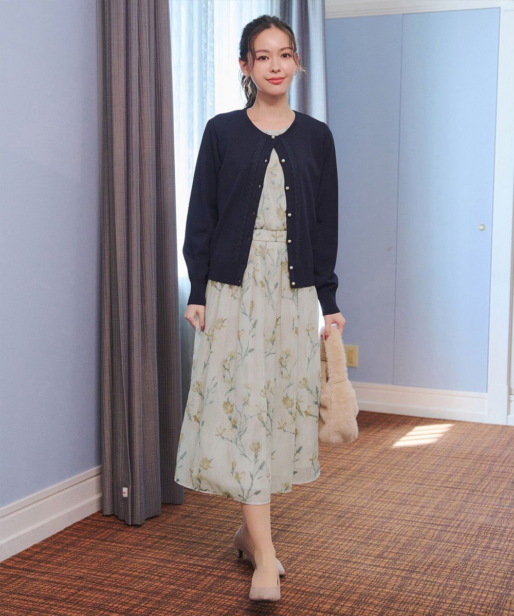 Tiaclasse 【小倉優子さん着用・洗える】大花柄シフォンワンピース 