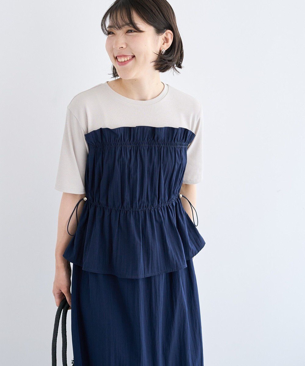 Green Parks ラメリブペプラムドッキングワンピース 